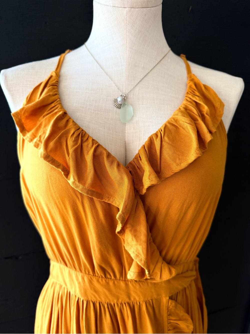 Roxy Rooftop Sunrise Yellow Halter Midi Dress with Ruffles Size M - Picture 6 of 15